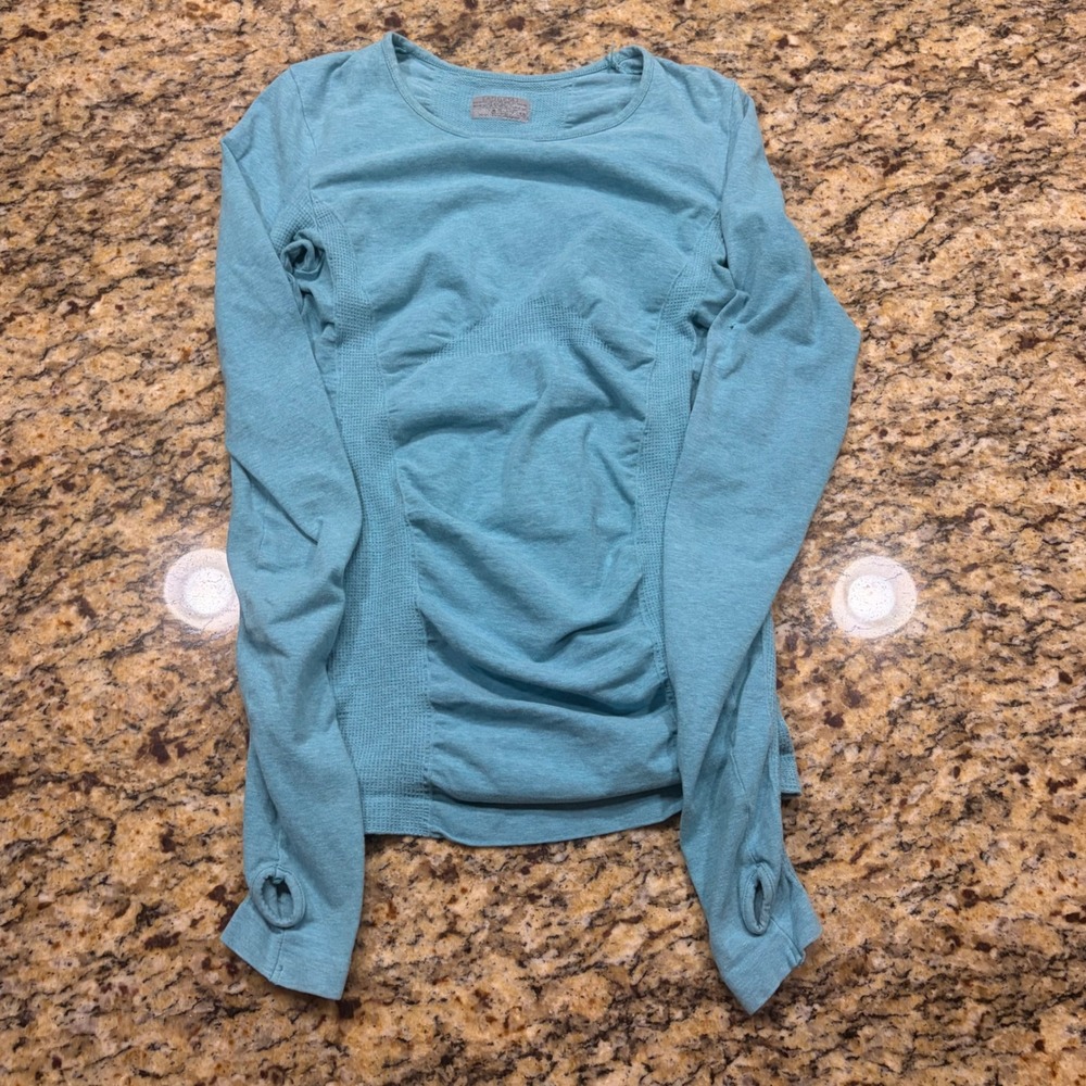 Athleta Womens XS‎ Teal Blue Seamless Long Sleeve Thumbhole Athletic Top